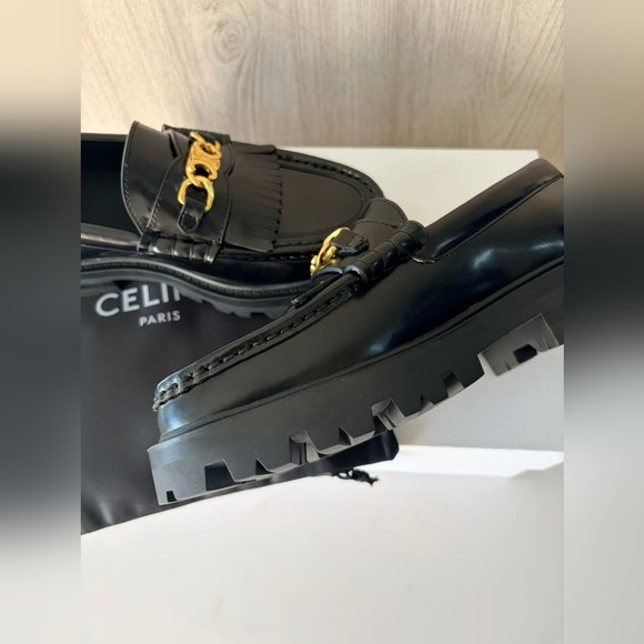 Celine Black Leather Loafers with Gold Accent - Picture 6 of 8